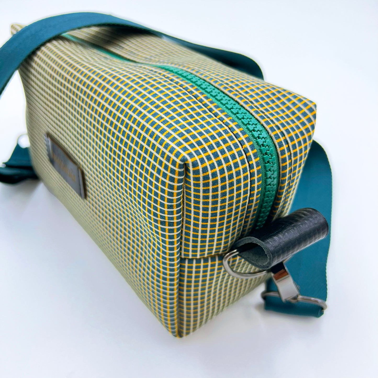 green leather bag