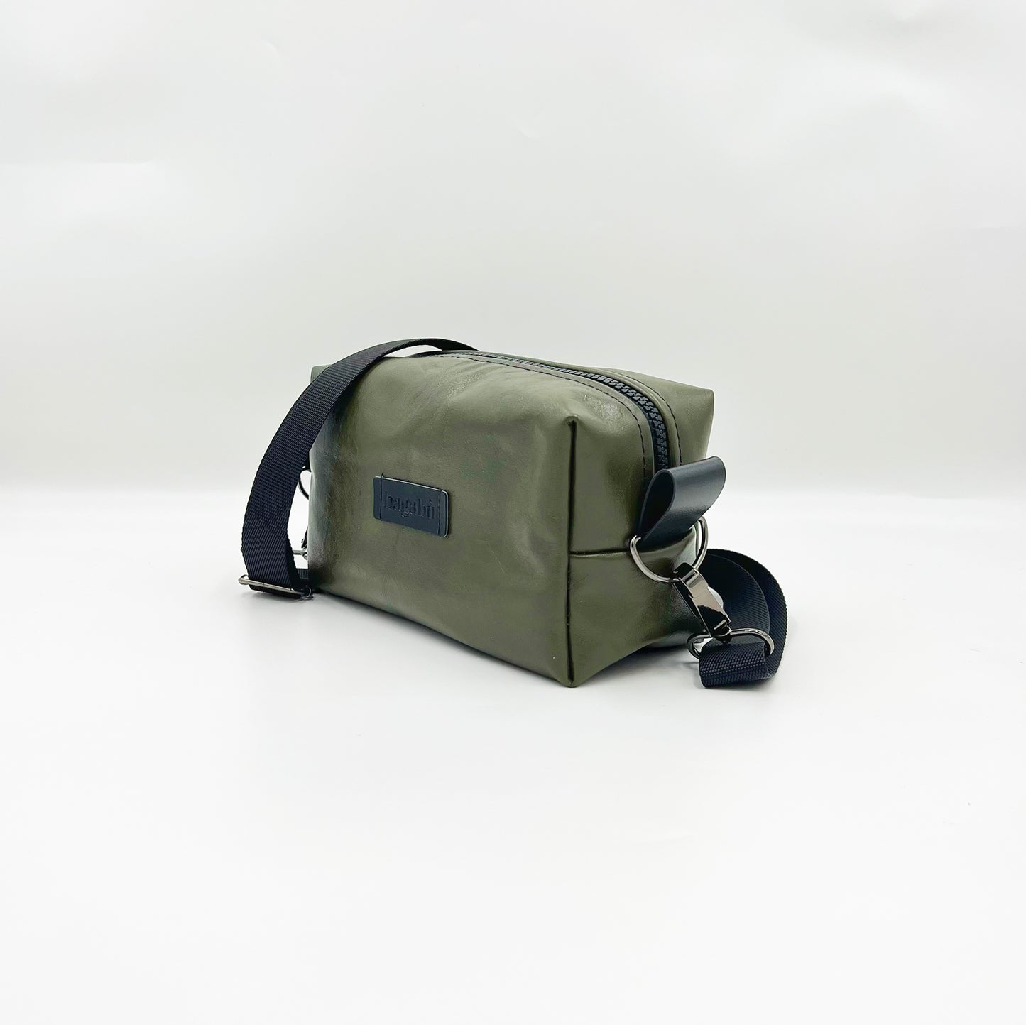green leather bag