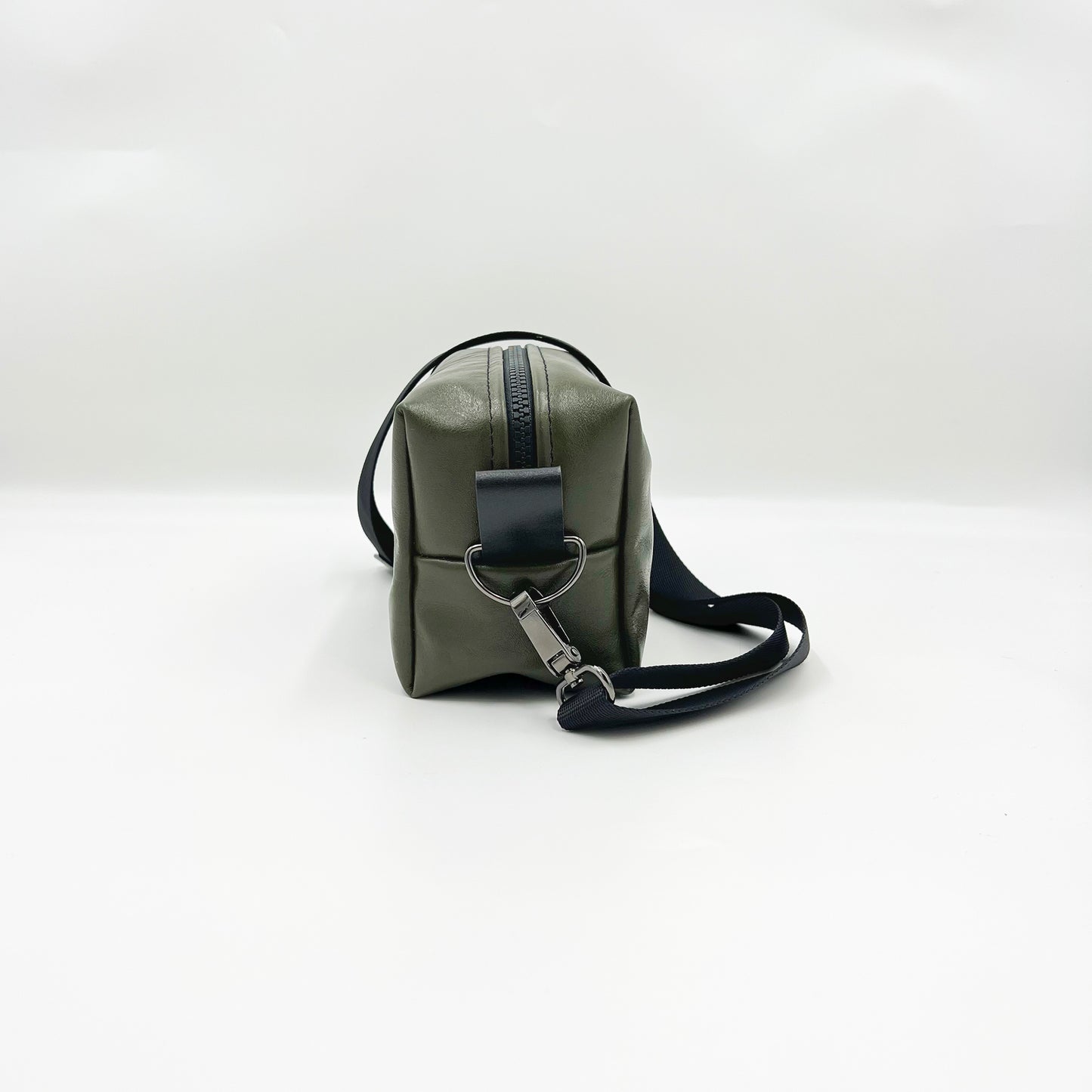 green leather bag