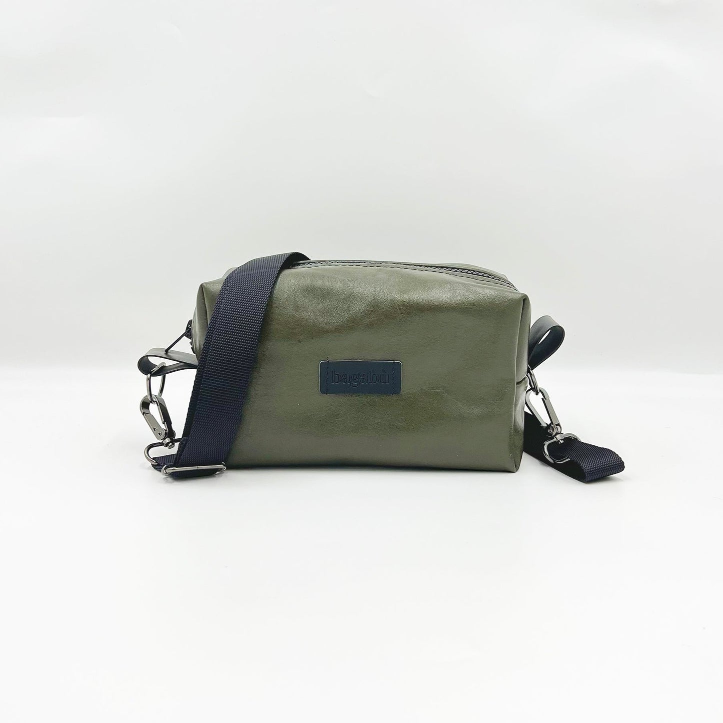 green leather bag
