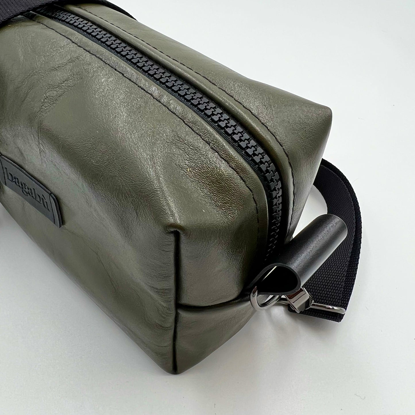 green leather bag