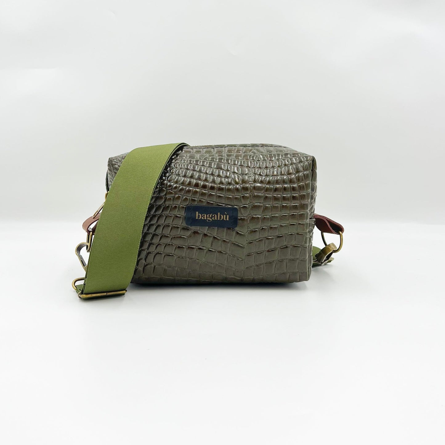 green leather bag