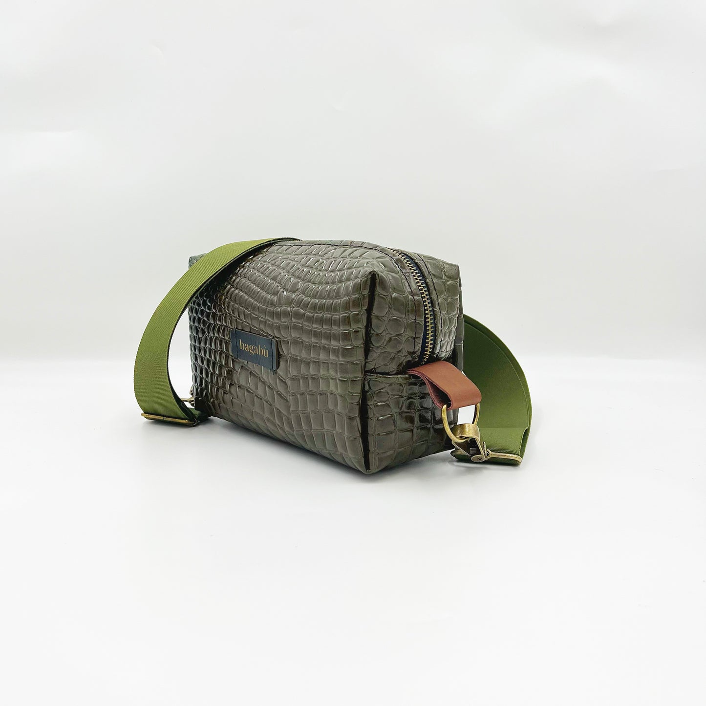 green leather bag