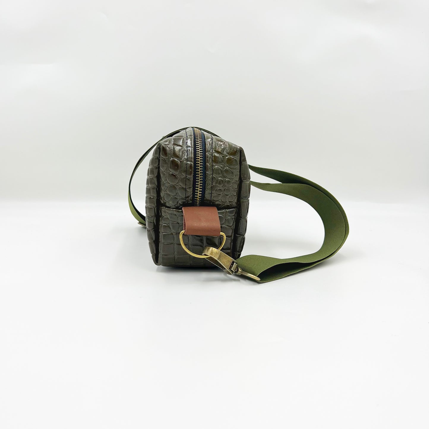 green leather bag