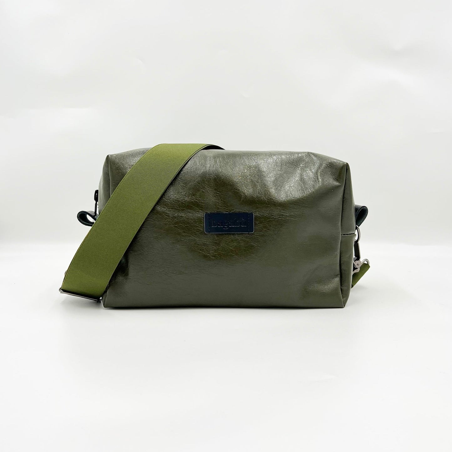 green leather bag