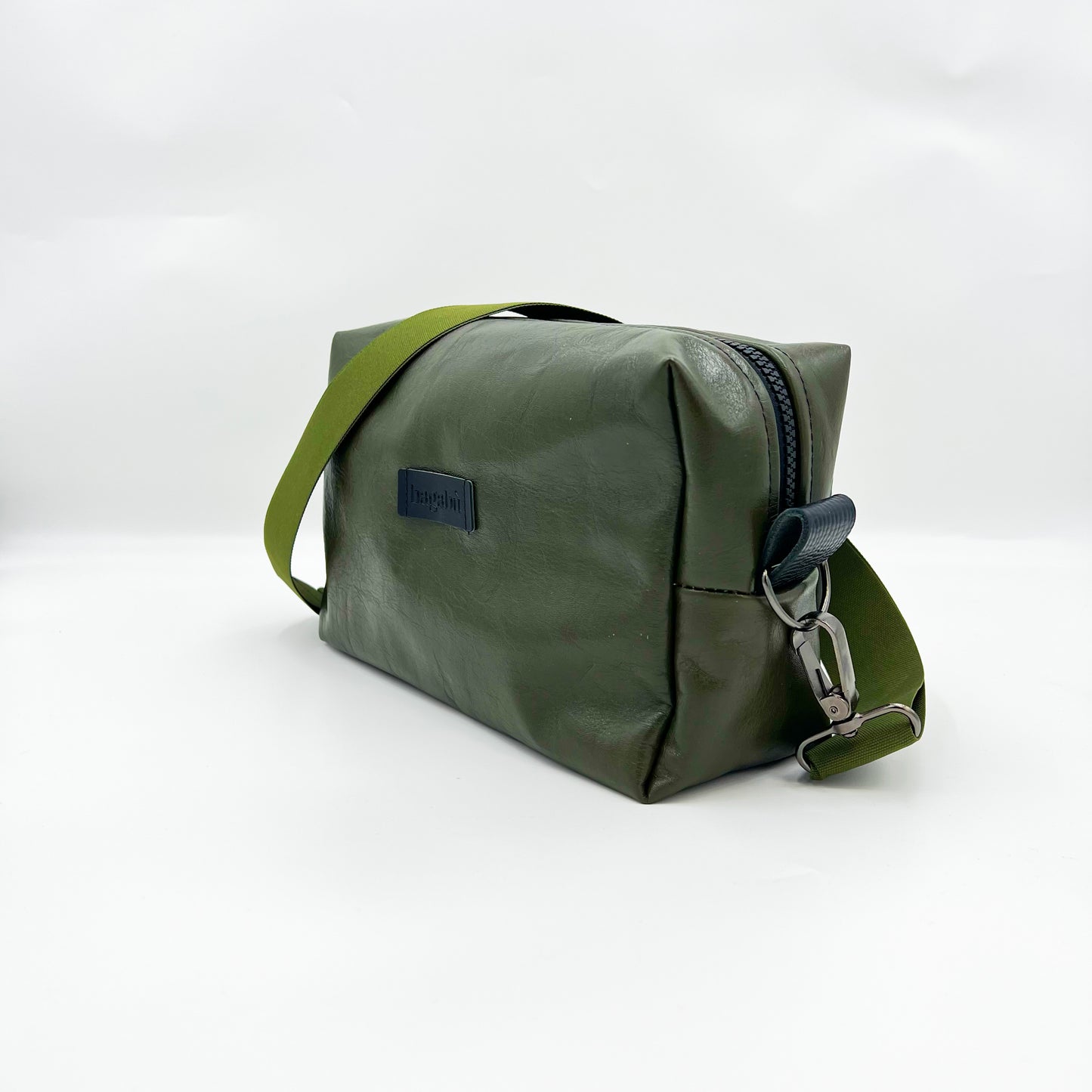 green leather bag