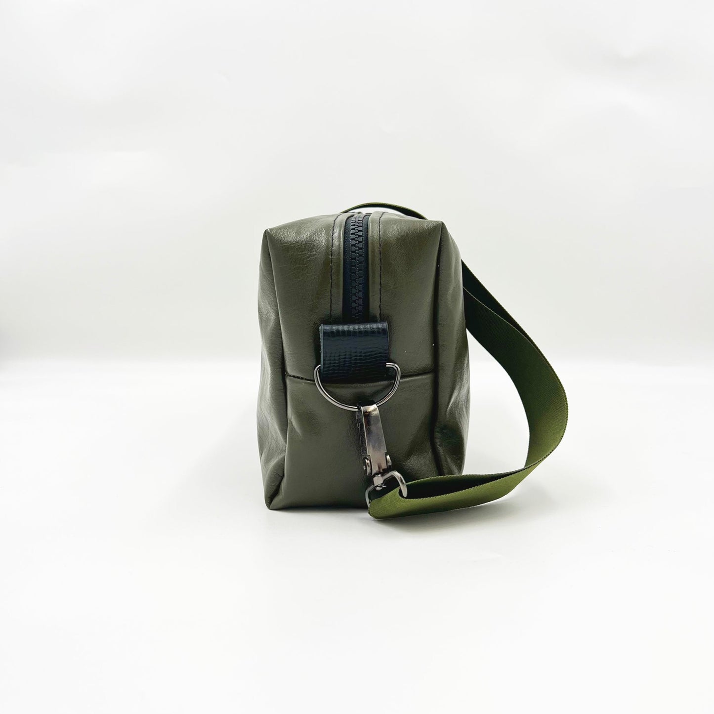 green leather bag