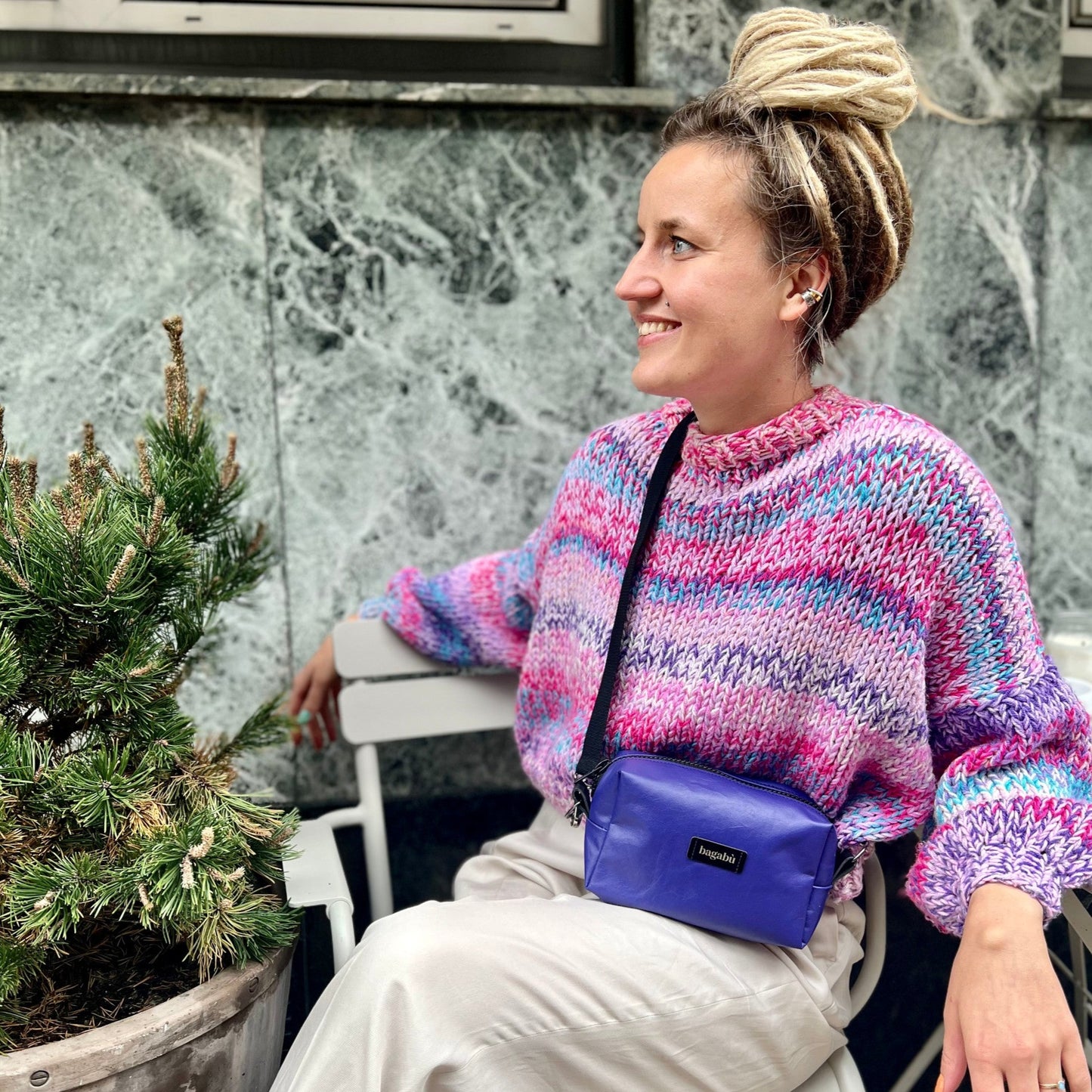 purple leather bag