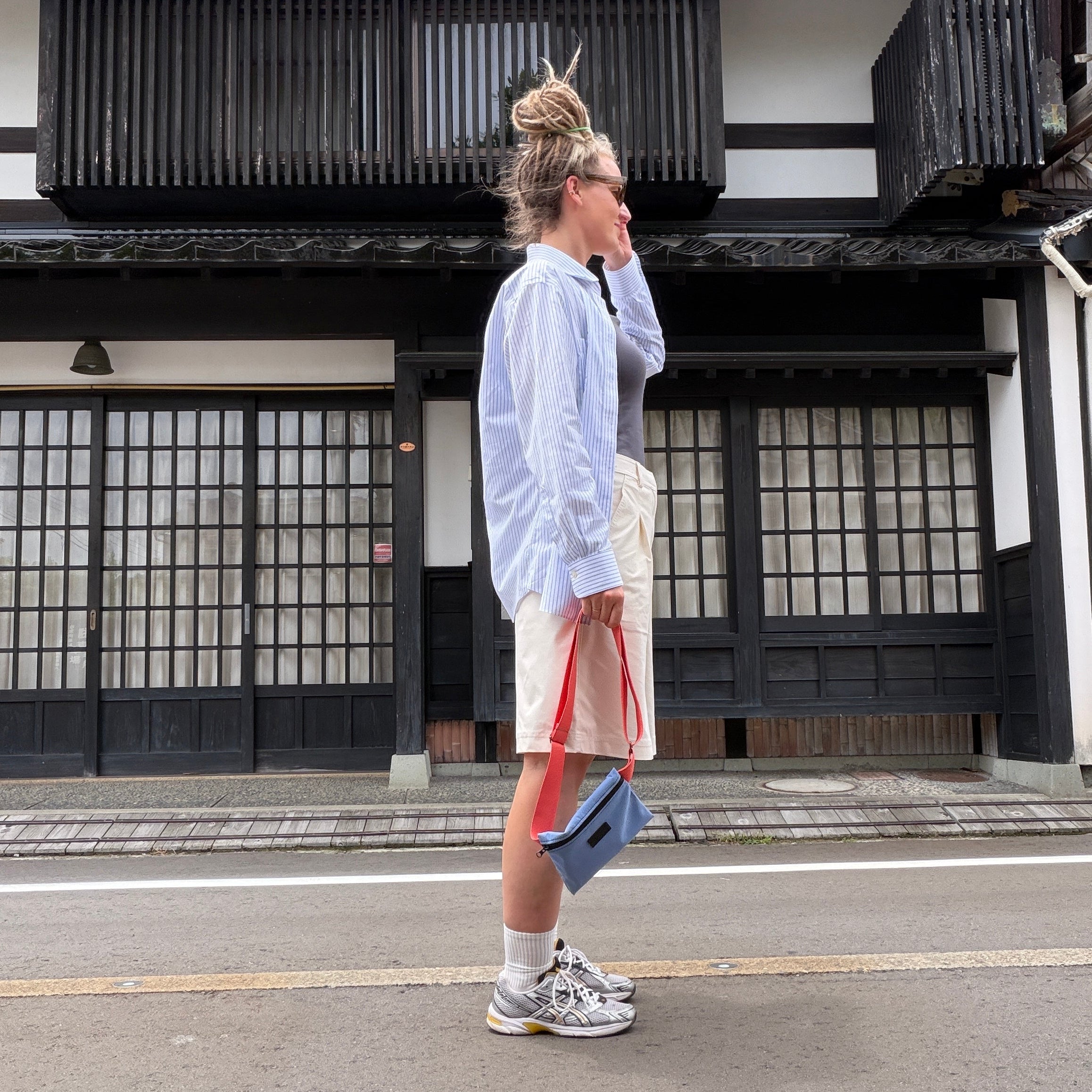 light blue belt bag