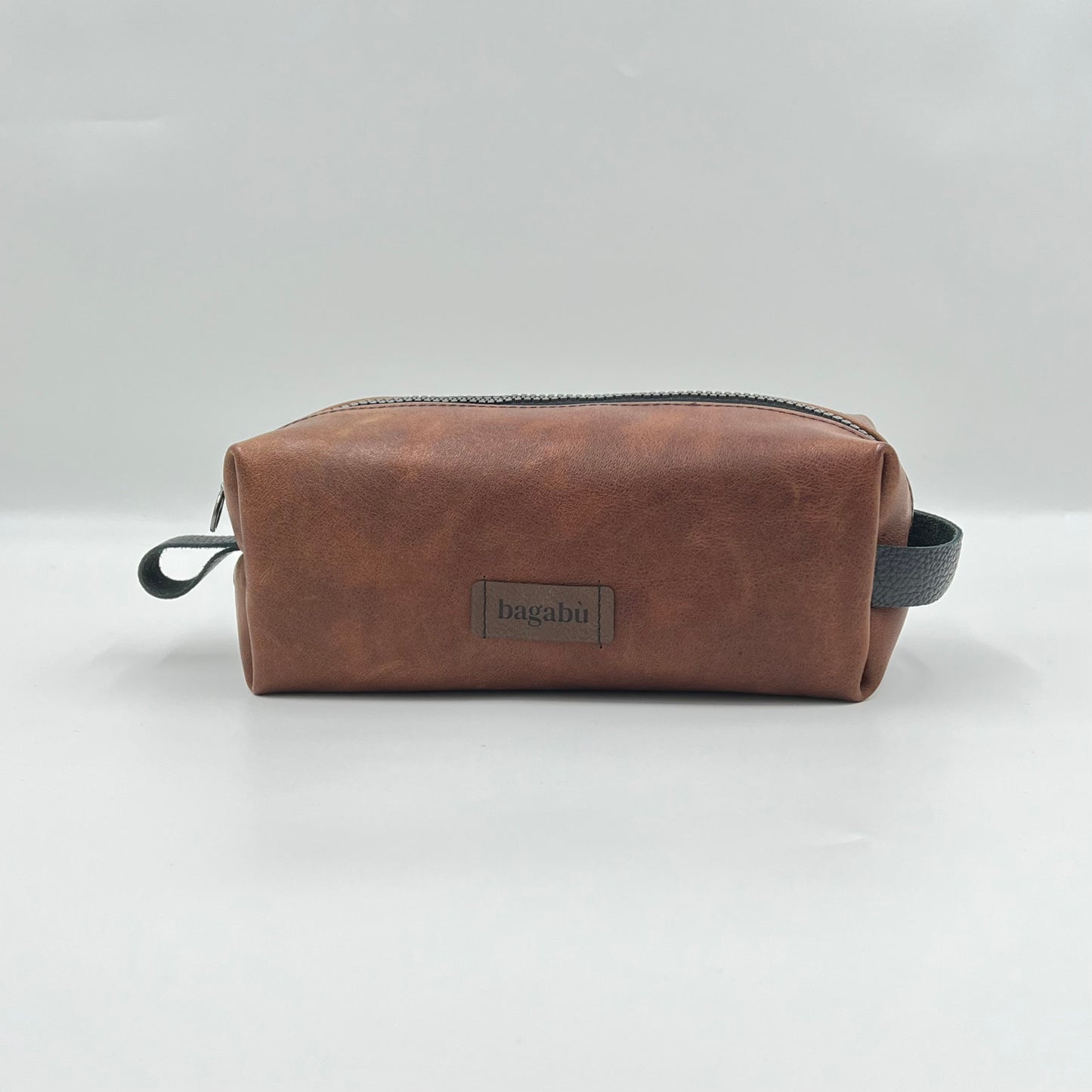 brown leather toiletry bag