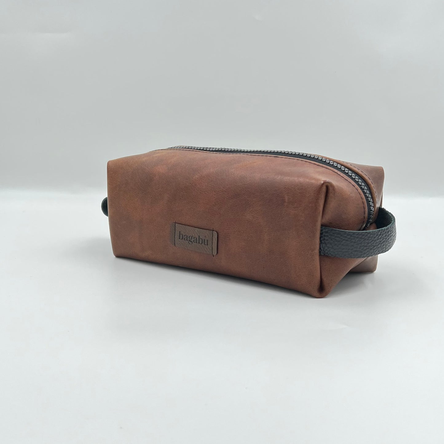 brown leather toiletry bag