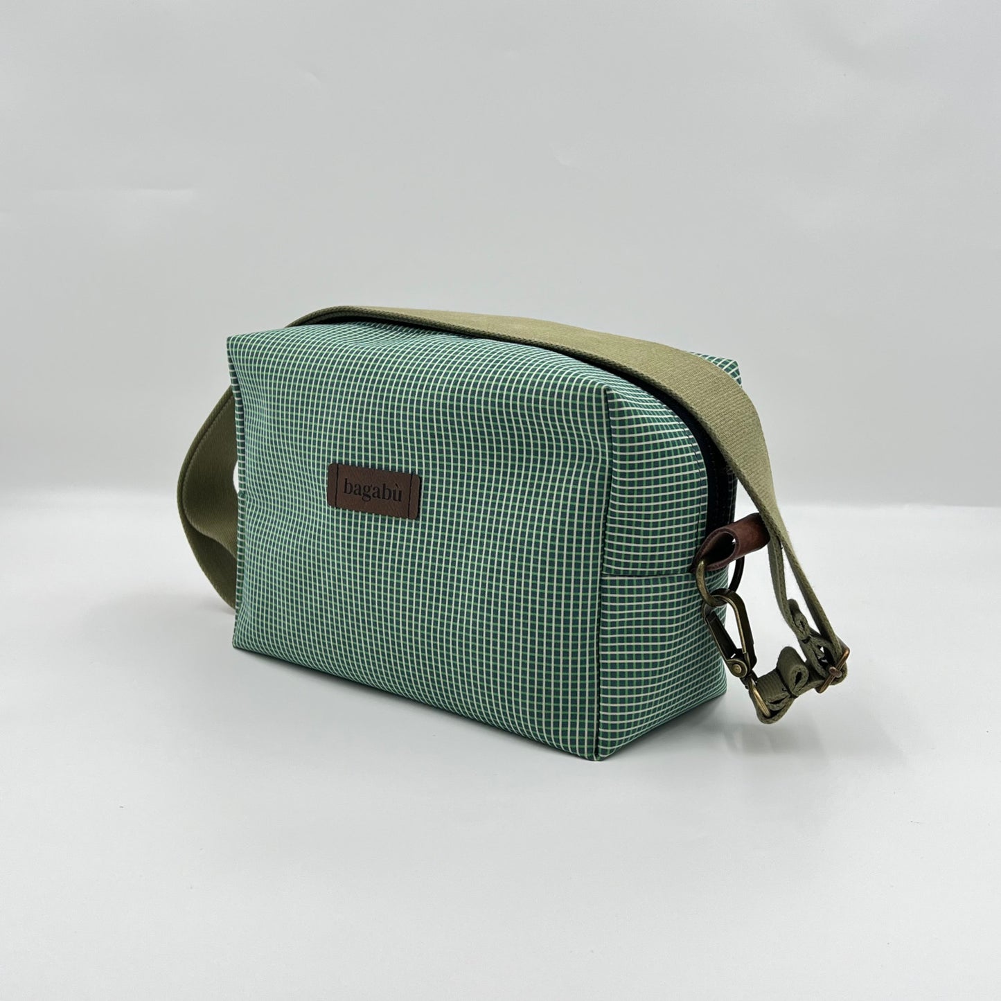green with stripes bag