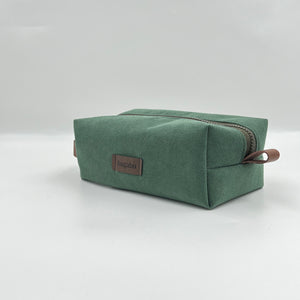 green handmade toiletry bag