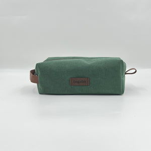 green handmade toiletry bag
