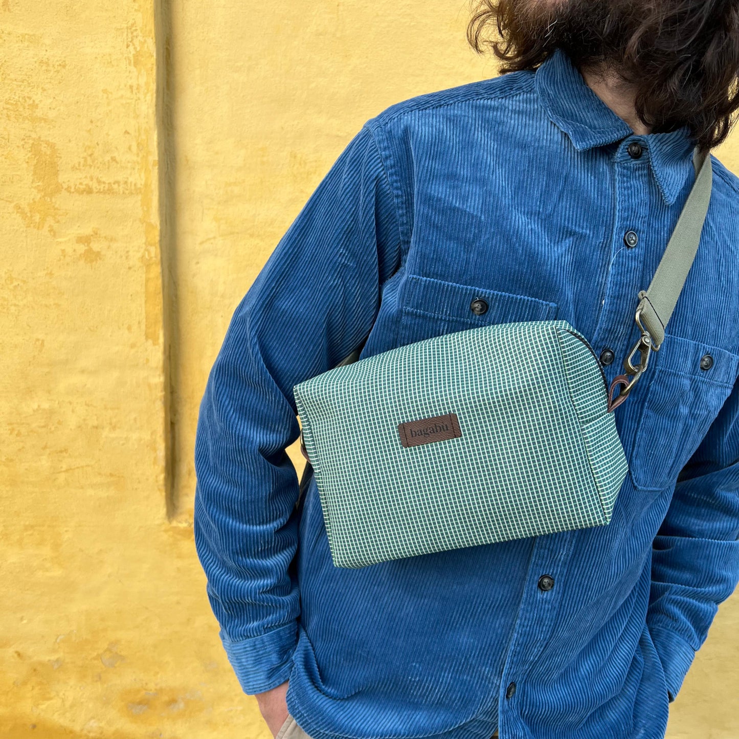 green with stripes bag