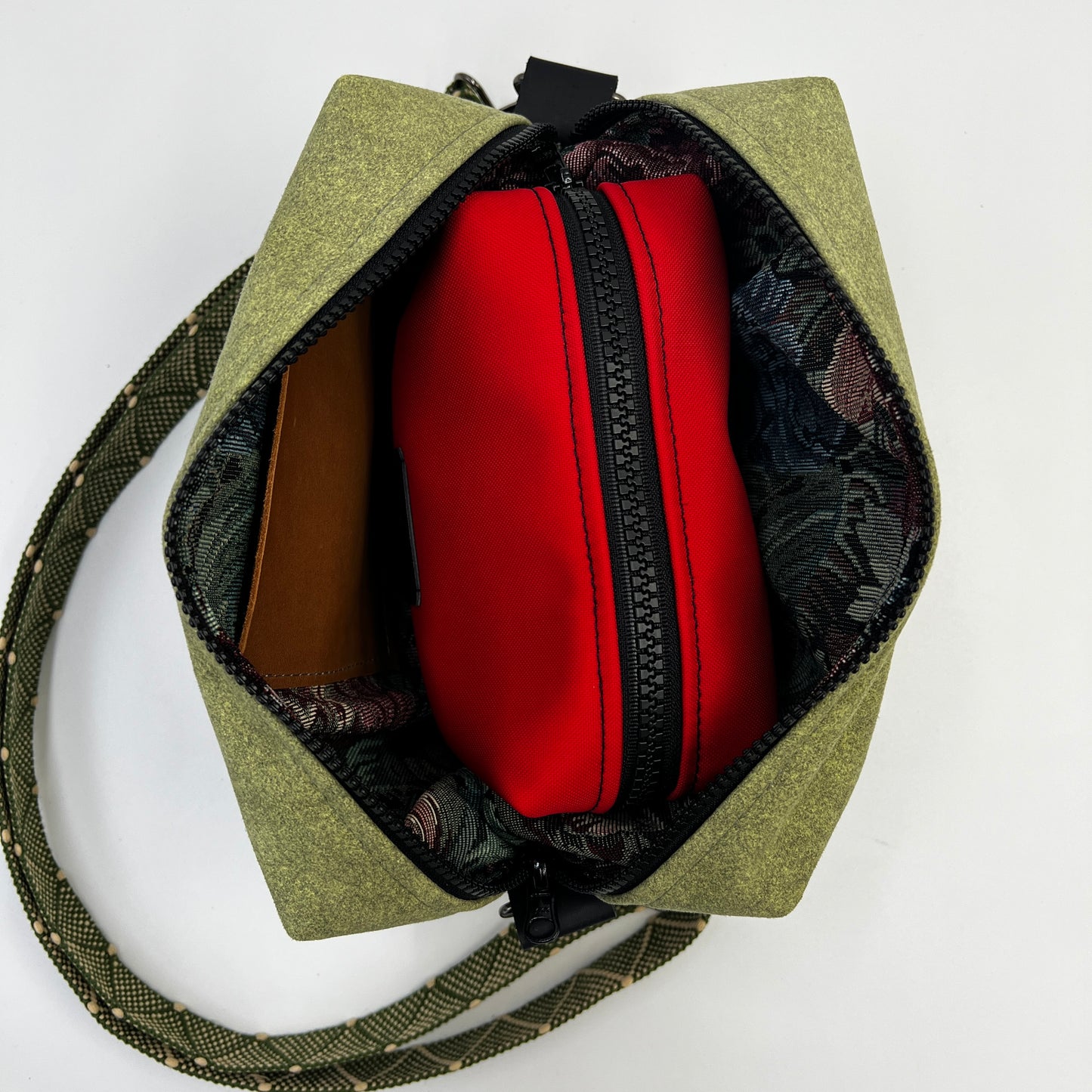 Sage Green Alcantara Bag + Red Mini Toiletry 🎁