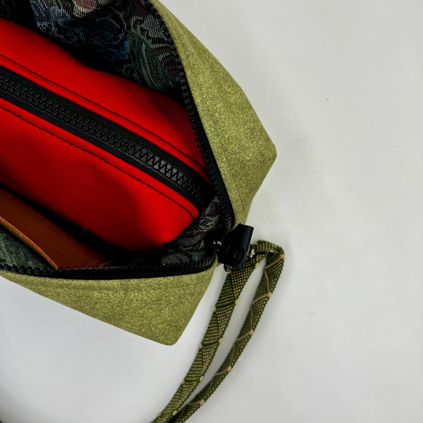 Sage Green Alcantara Bag + Red Mini Toiletry 🎁