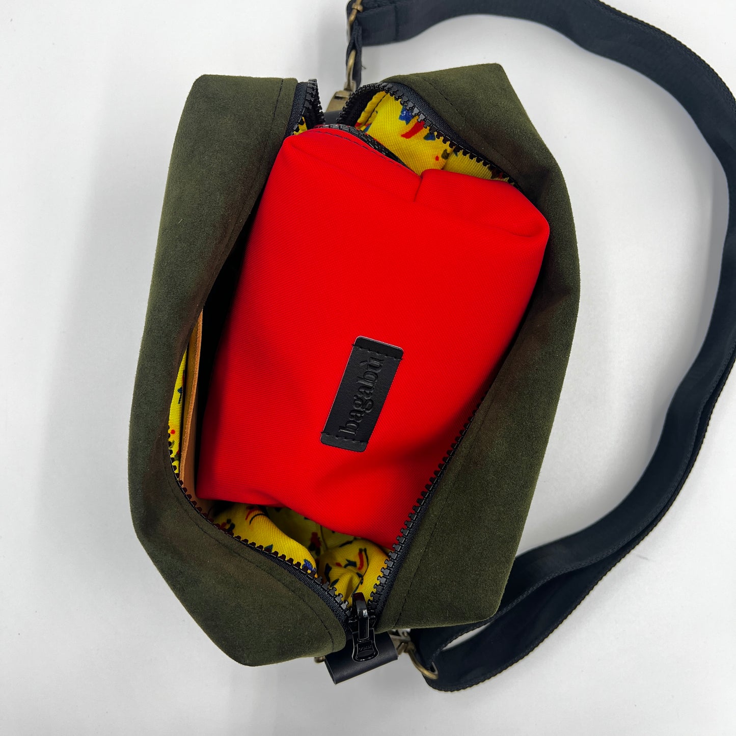 Moss Green Alcantara Bag + Red Mini Toiletry 🎁