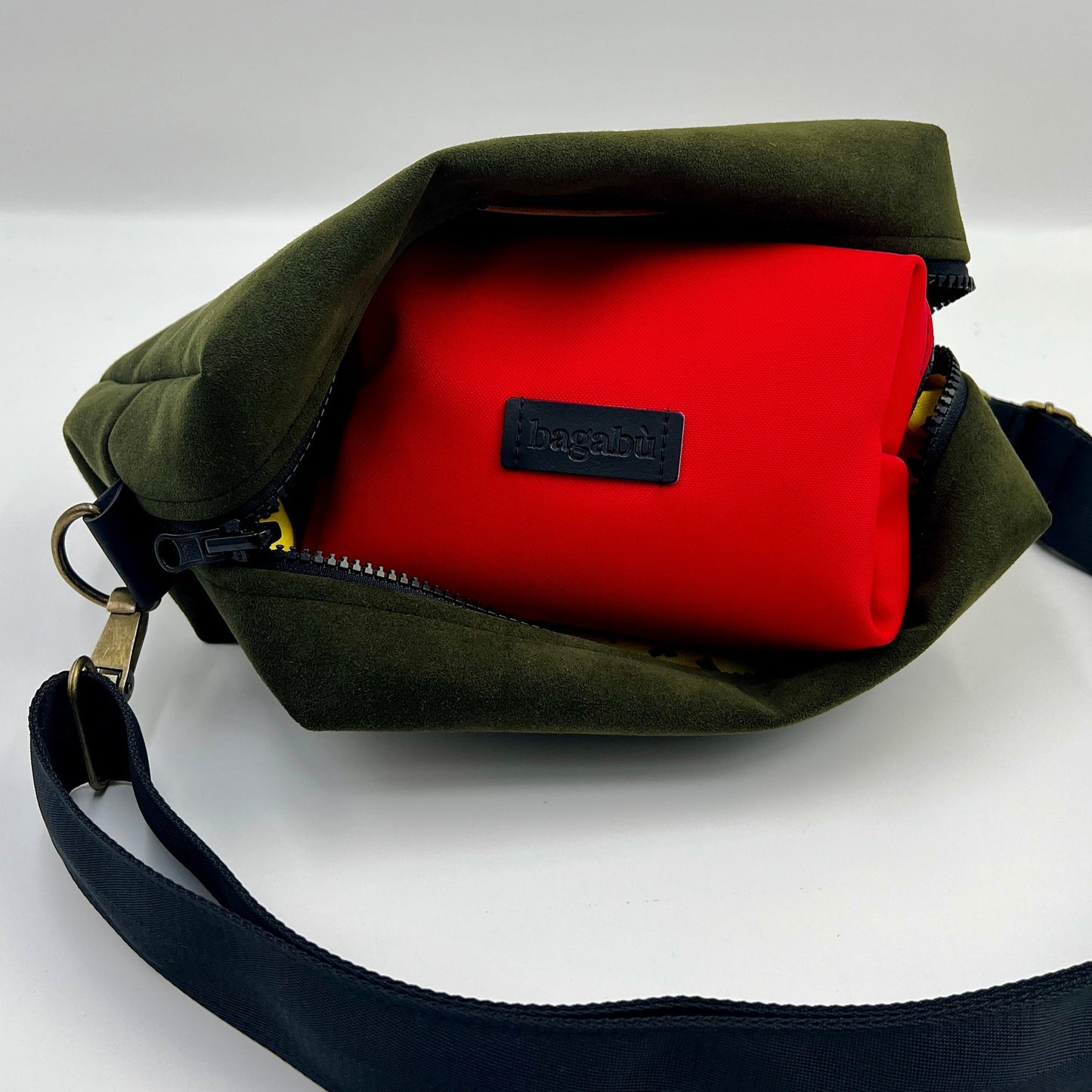 Moss Green Alcantara Bag + Red Mini Toiletry 🎁