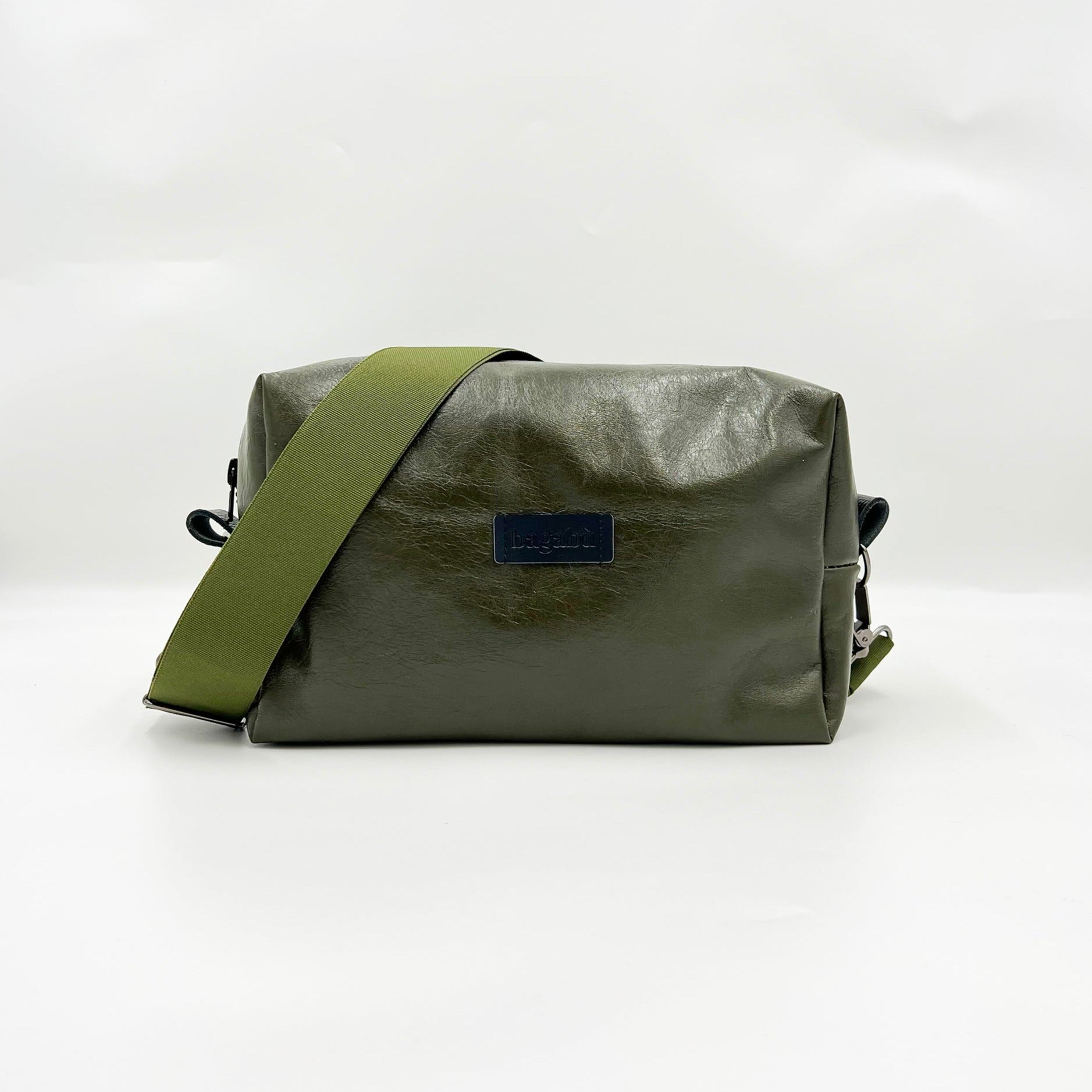 green leather bag
