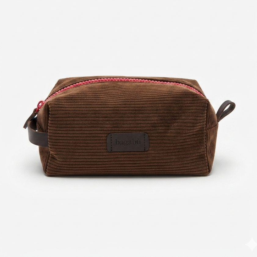 Velvet Lurex stripe brown toiletry bag