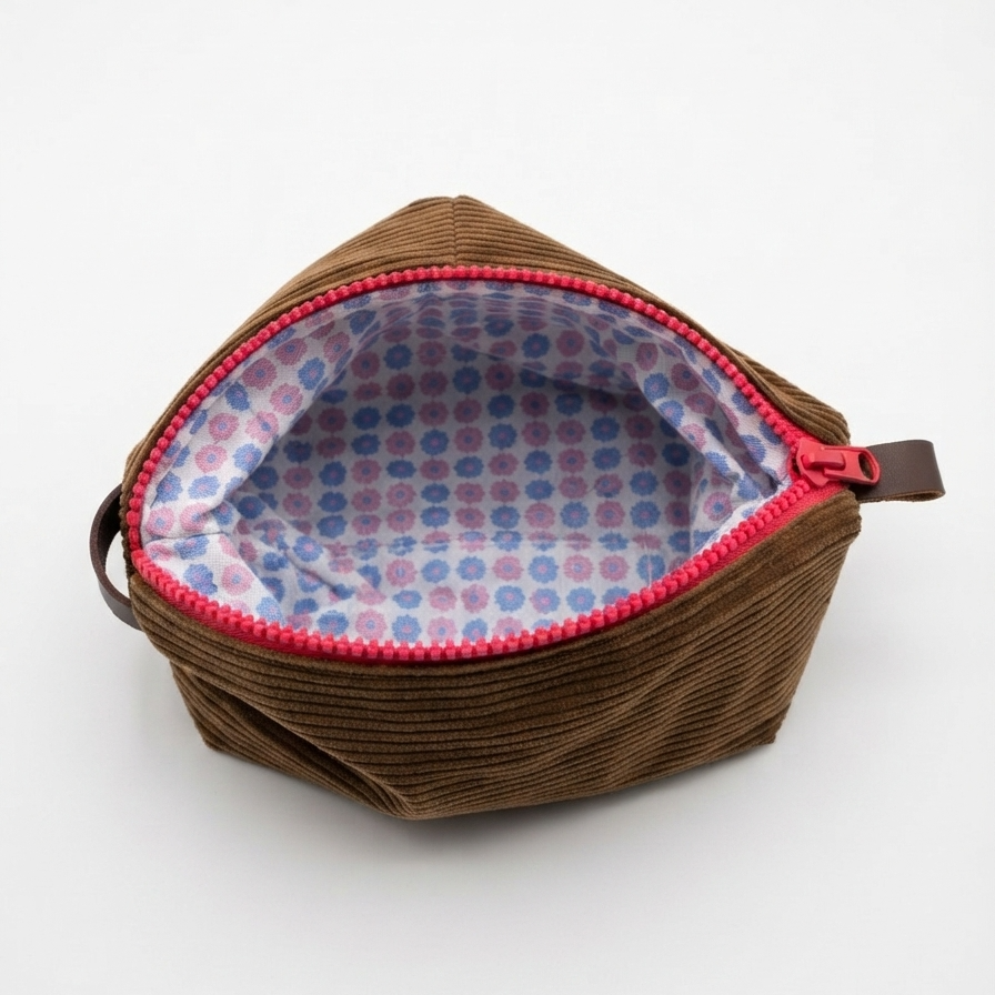 Velvet Lurex stripe brown toiletry bag