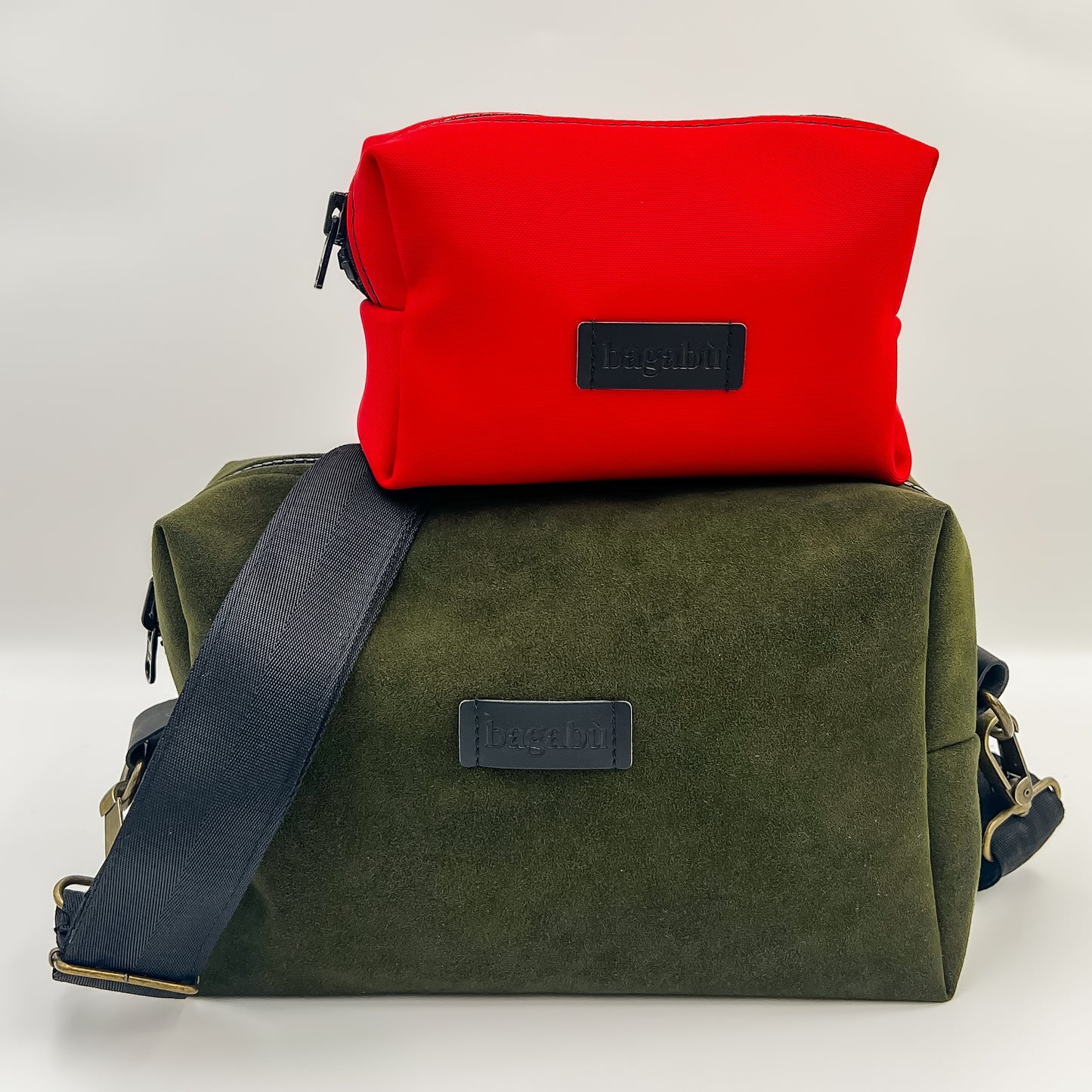 Moss Green Alcantara Bag + Red Mini Toiletry 🎁