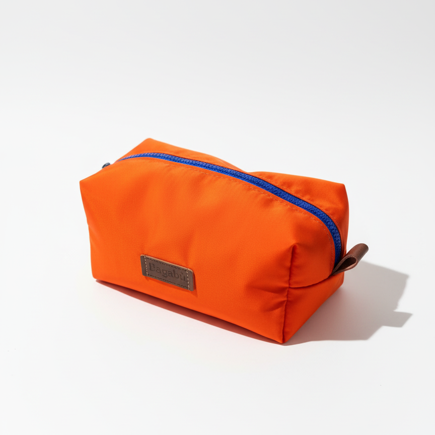 orange unisex traveling bag with blue zipper
