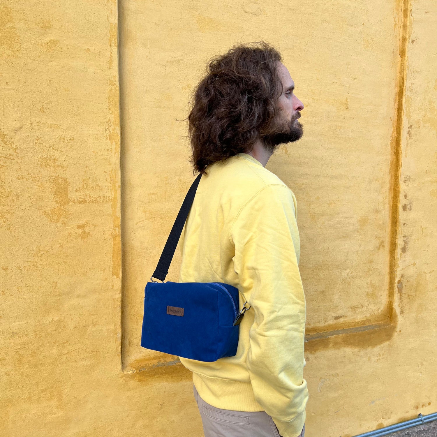 blue handmade bag