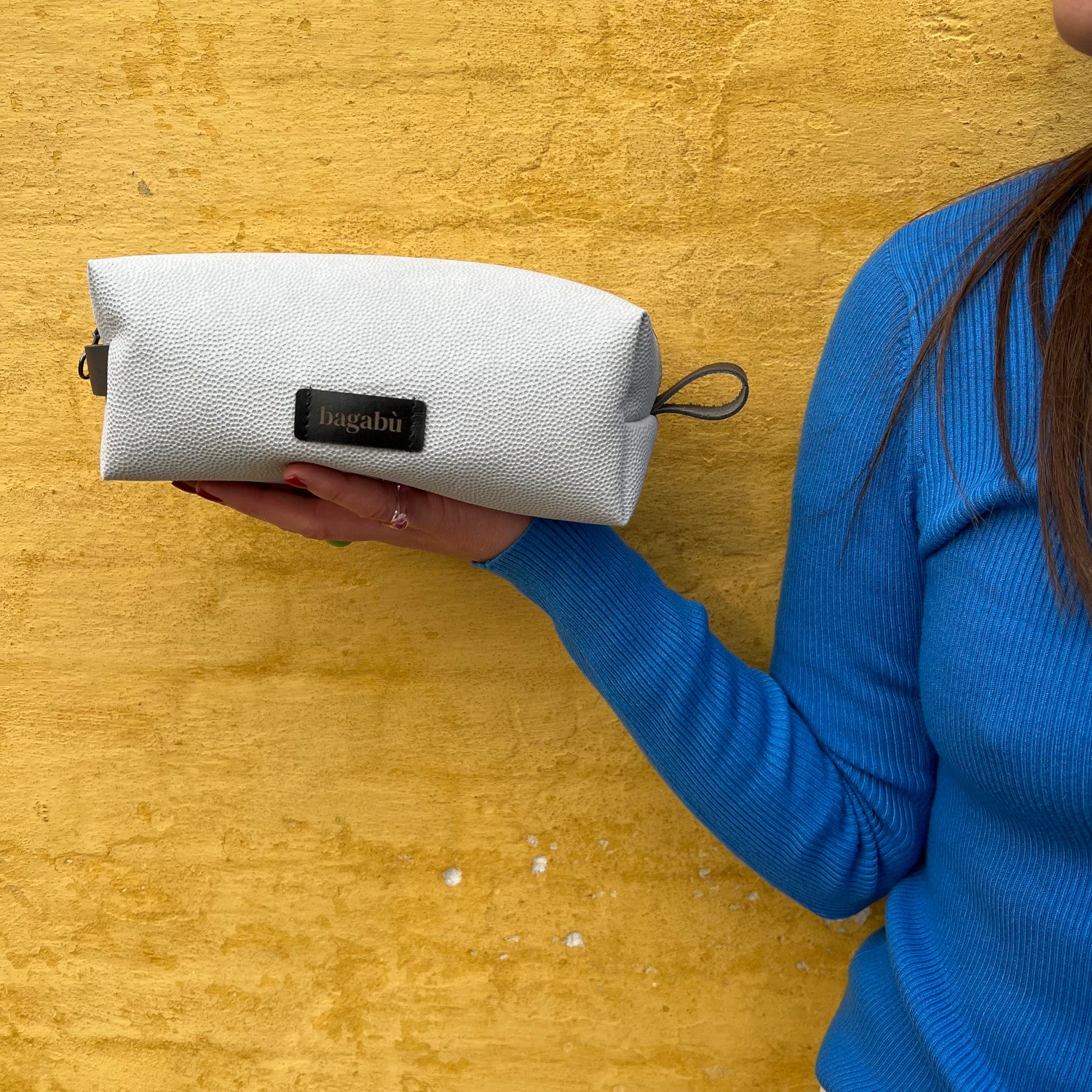 white toiletry bag