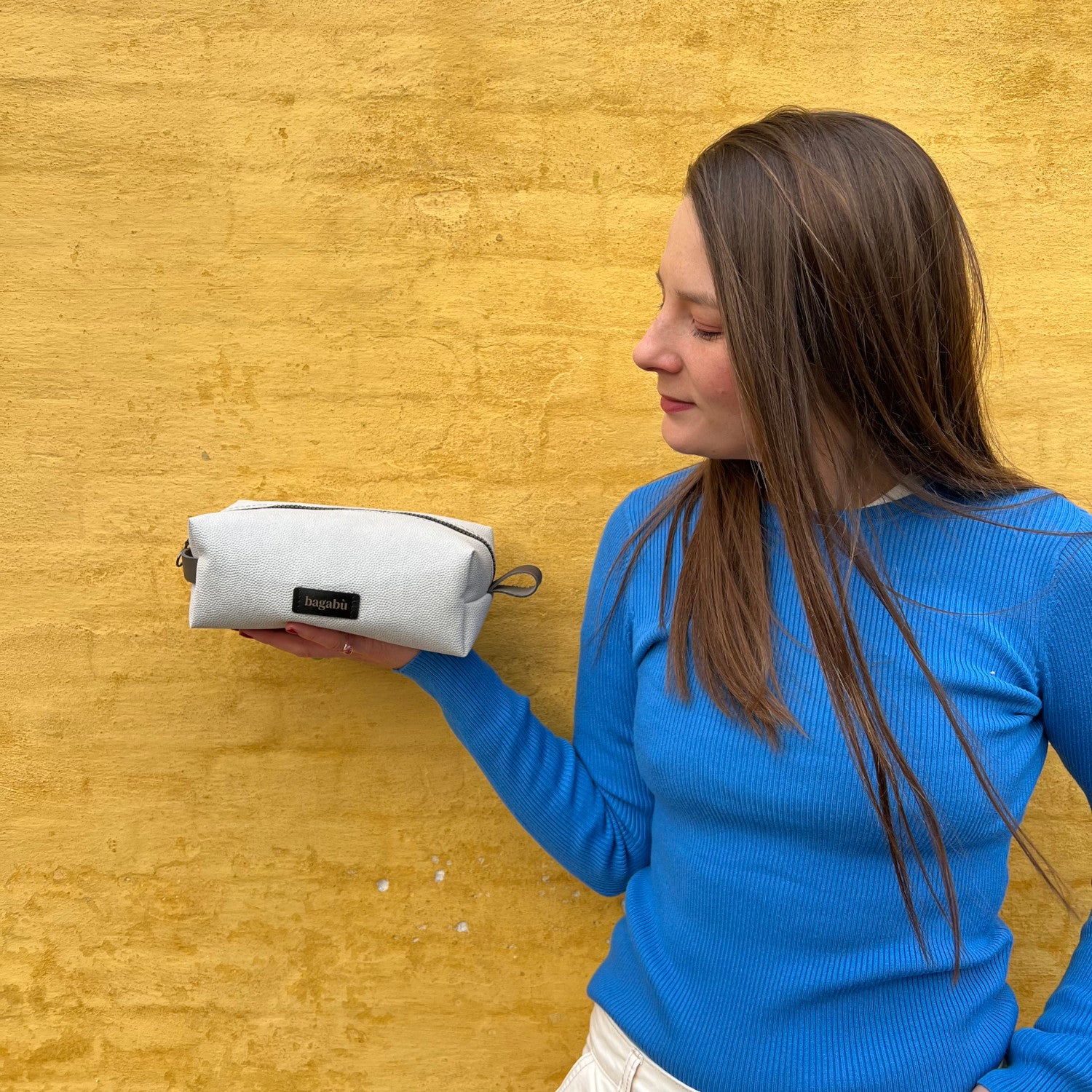 white toiletry bag