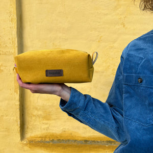 yellow alcantara toiletry bag