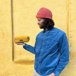 yellow alcantara toiletry bag